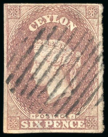 Stamp of Ceylon 1857 6d purple-brown on blued paper, fine to good margins, used