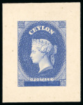 Stamp of Ceylon 1857 6d purple-brown on blued paper, fine to large margins, use, plus reprinted die proof in blue