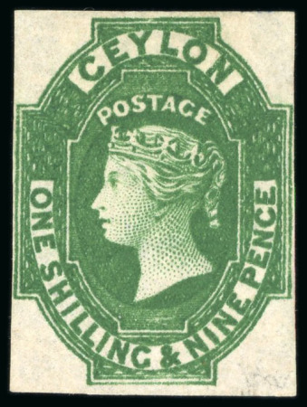 Stamp of Ceylon 1857-59, 1s9d green, close to good margins, unused