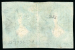 Stamp of New Zealand 1855-57 London Printing 1s pale yellow-green on blued paper in horizontal pair, used