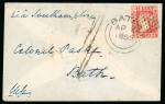 Stamp of India 1854 1a red die II, close to fine margins, tied to envelope to England 