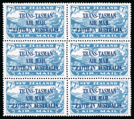 Stamp of New Zealand 1934 Trans-Tasman Air Mail 7d mint n.h. block of 6,