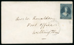 Stamp of New Zealand 1855-57 London Printing 2d blue, fine to large margins, cancelled on envelope from Petpe to Wellington