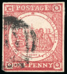 Stamp of Australia » New South Wales 1850 Sydney View pl.I 1d carmine on soft yellowish paper with close to good margins, used