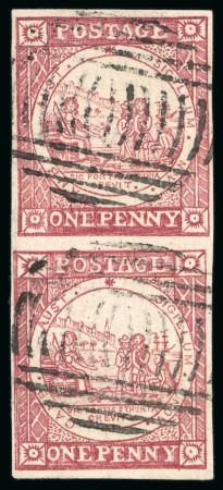 Stamp of Australia » New South Wales 1850 Sydney View pl.I 1d brownish red on soft yellowish paper, vertical pair