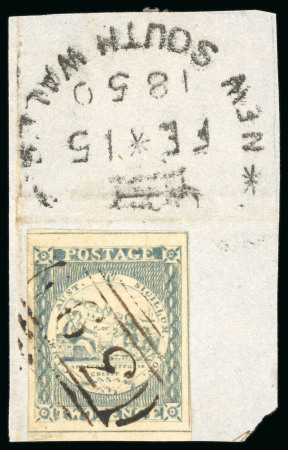 Stamp of Australia » New South Wales 1850 Sydney View pl.I 2d greyish blue, late impression, on piece