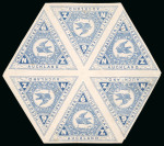 Stamp of New Zealand Pigeon Post: 1899 6d blue imperf. hexagonal block of 6 and unused flimsy