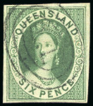 Stamp of Australia » Queensland 1860, 6d green, fine to very good margins, very neatly used