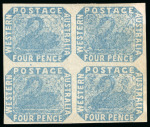 Stamp of Australia » Western Australia 1854-55, 4d pale blue unused block of four