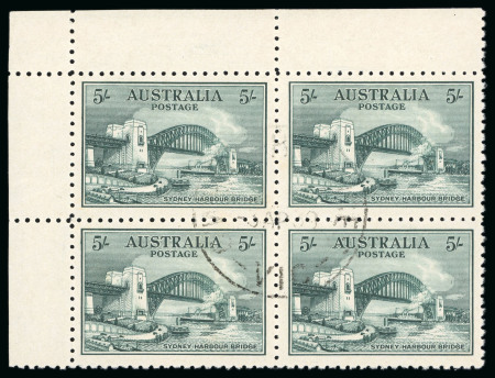 Stamp of Australia » Commonwealth of Australia 1932 Sydney Harbour Bridge 5s in top left corner marginal block of four, used