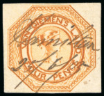 Stamp of Australia » Tasmania 1853 Courier 4d dull orange pl.II pair and yellowish orange single