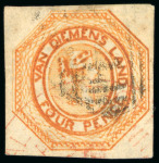 Stamp of Australia » Tasmania 1853 Courier 4d dull orange pl.II pair and yellowish orange single