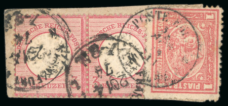 Stamp of Egypt » 1872-75 Penasson 1pi rose-red, tied on 1874 small fragment by Alexandria