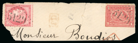 Stamp of Egypt » 1872-75 Penasson 1pi rose-red, tied on 1874 small part cover front by