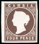 Stamp of Gambia 1869-72 No wmk Cameo group of seven incl. 4d and 6d unused