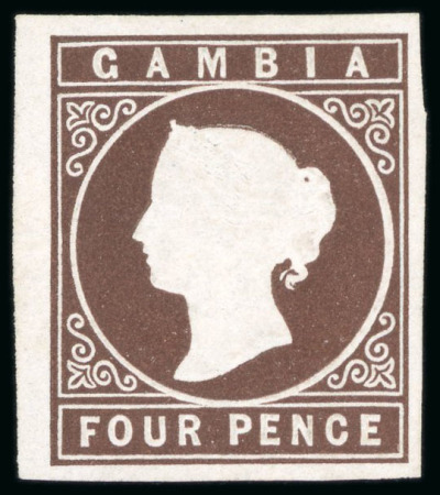 Stamp of Gambia 1869-72 No wmk Cameo group of seven incl. 4d and 6d unused