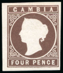 Stamp of Gambia 1869-72 No wmk Cameo 4d pale brown, unused, good to