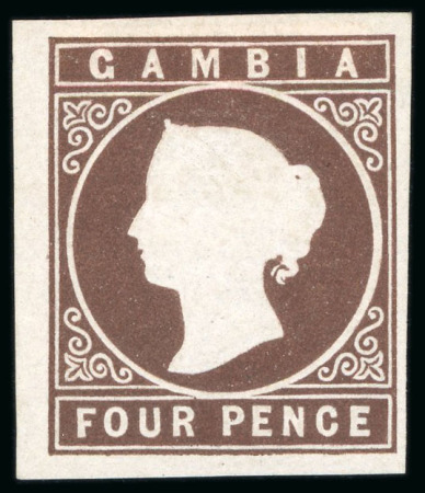 Stamp of Gambia 1869-72 No wmk Cameo 4d pale brown, unused, good to