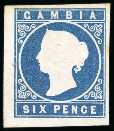Stamp of Gambia 1869-72 No wmk Cameo 6d blue, unused, good to very