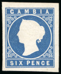 Stamp of Gambia 1869-72 No wmk Cameo 6d blue, unused, good to very