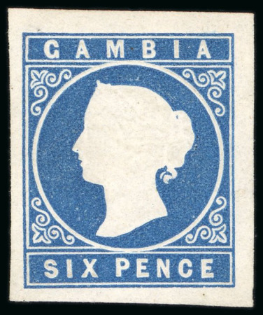Stamp of Gambia 1869-72 No wmk Cameo 6d blue, unused, good to very