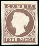 Stamp of Gambia 1869-72 No wmk Cameo 4d brown, unused, good to large