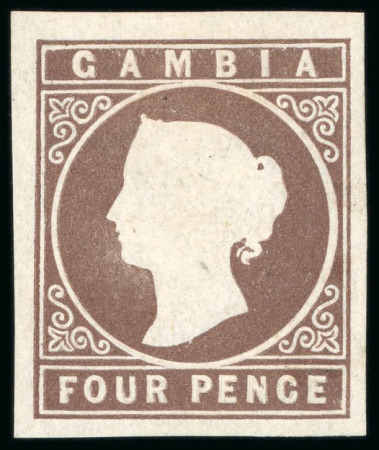 Stamp of Gambia 1869-72 No wmk Cameo 4d brown, unused, good to large
