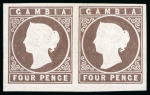 Stamp of Gambia 1869-72 No wmk Cameo 4d brown mint pair