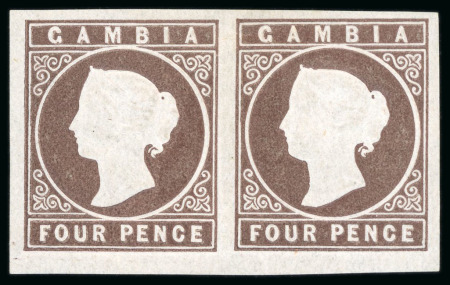 Stamp of Gambia 1869-72 No wmk Cameo 4d brown mint pair