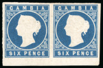 Stamp of Gambia 1869-72 No wmk Cameo 6d deep blue mint pair, strong