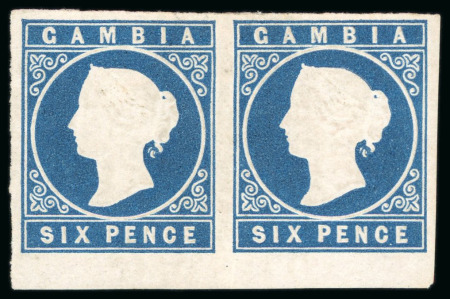 Stamp of Gambia 1869-72 No wmk Cameo 6d deep blue mint pair, strong
