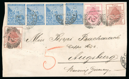 Stamp of South Africa » Orange Free State 1868-94 1d red-brown (2) and 6d pale rose tied by "12" numerals to cover front to Germany, in combination with Cape of Good Hope