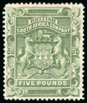 Stamp of Rhodesia 1892-93 £5 sage-green group incl. mint single