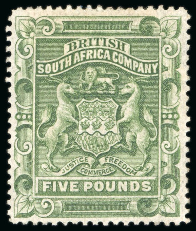 Stamp of Rhodesia 1892-93 £5 sage-green group incl. mint single