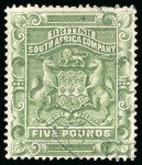 Stamp of Rhodesia 1892-93 £5 sage-green group incl. mint single