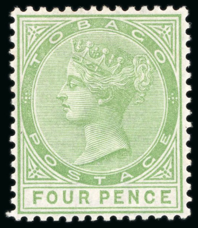 Stamp of Trinidad and Tobago » Tobago 1880 CC 4d yellow-green, unused, fine (S.G. £300).
