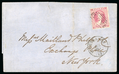 Stamp of Bahamas 1863-77, 4d dull rose tied to 1870 (Jul 23) wrapper to the USA