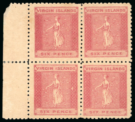 Stamp of British Virgin Islands 1866 6d rose-red, on toned paper with variety large