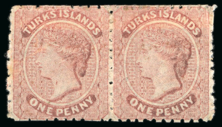 Stamp of Turks and Caicos Islands 1867 Group incl. 1d mint pair with left stamp showing throat flaw