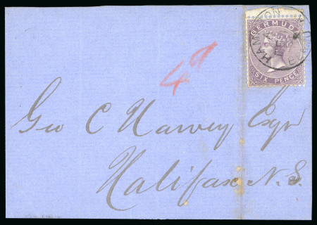 Stamp of Bermuda 1865-1903 Wmk CC group incl. 6d dull purple on cover front to Nova Scotia