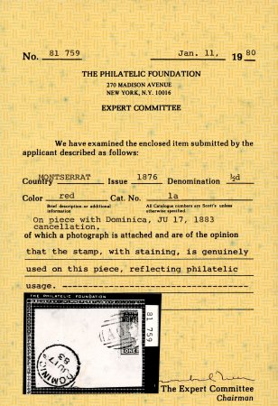 Stamp of Montserrat 1876-83 1d red mint block of four, 1d bisect on small