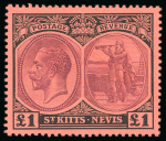 Stamp of St. Kitts-Nevis 1920-22 St. Kitts-Nevis £1 purple & black on red mint