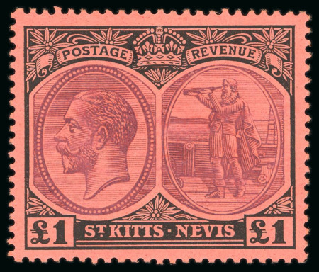 Stamp of St. Kitts-Nevis 1920-22 St. Kitts-Nevis £1 purple & black on red mint