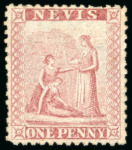 Stamp of St. Kitts-Nevis 1862 No Wmk perf. 13, 1d dull lake (cert. APS 1992),