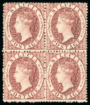 Stamp of St. Lucia 1860 Wmk Small Star group incl. (1d) mint block of four