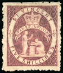 Stamp of St. Vincent 1880, 5s rose perf.11 to 12 1/2, mint part o.g.