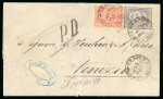 Stamp of Egypt » 1872-75 Penasson 2 1/2pi. violet and 1pi. rose-red, tied on 1872 (25.5) folded cover from Cairo to Venice, Italy