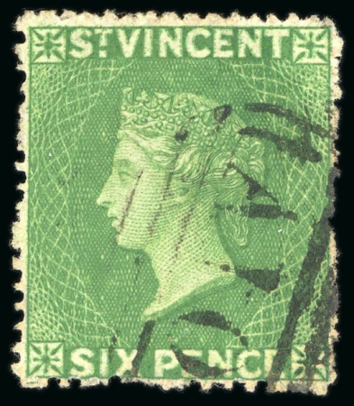 Stamp of St. Vincent 1861 6d Deep yellow-green, used, fine (SG £200)