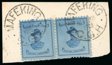 Stamp of South Africa » Mafeking 1900 Baden-Powell 3d, 18.5mm wide, in pair tied to piece