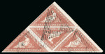 Stamp of South Africa » Cape of Good Hope 1853, 1d brick red on slightly blued paper in used triangular block of four